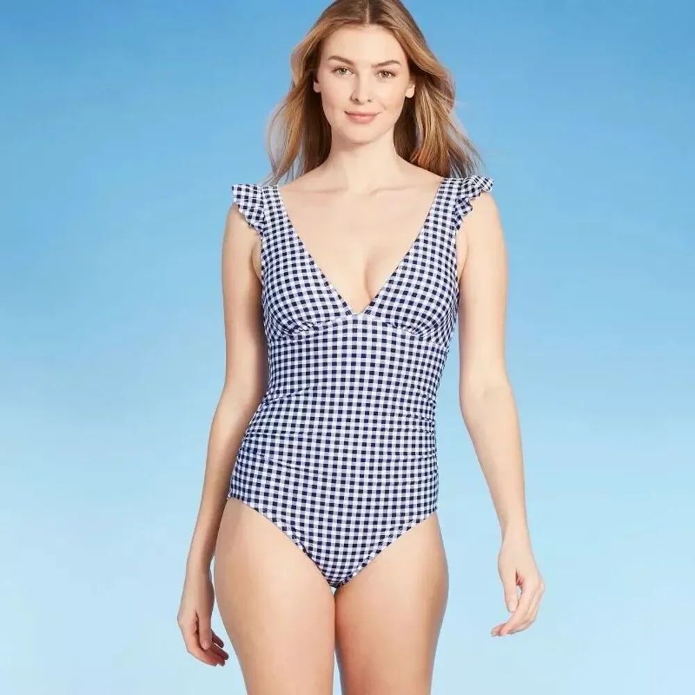 ✨Kona Sol Gingham Ruffle One-Piece Sz Large Swimsuit✨